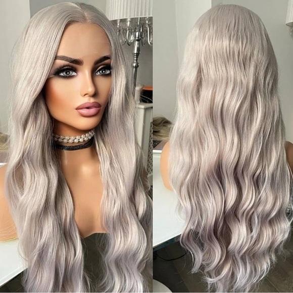 - - ✨22” SILVER GRAY BODY WAVYLACE FRONT WIG💫 NEW